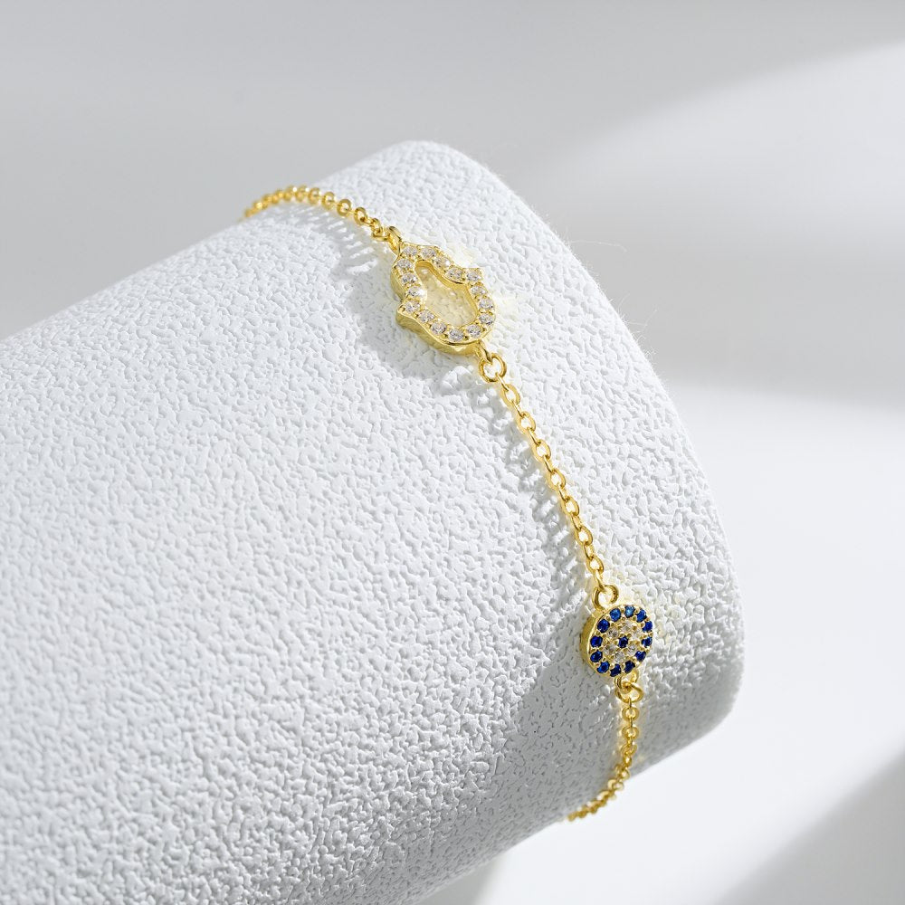Anyco Bracelet Gold Platted Cubic Zircon Bracelet Blue Big Stone Eye Jewellery Hand Bracelet Diamond Women-Bracelets-PEROZ Accessories