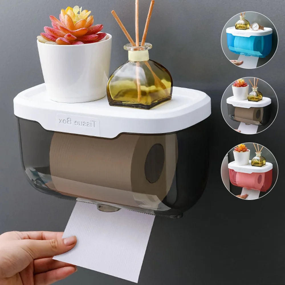 Anyhouz Paper Towel Dispenser Black Wall Mounted Storage Box Phone Rack Portable Toilet Paper Holders Waterproof Shelf Bathroom Organizer-Bathroom and Toilet Accessories-PEROZ Accessories