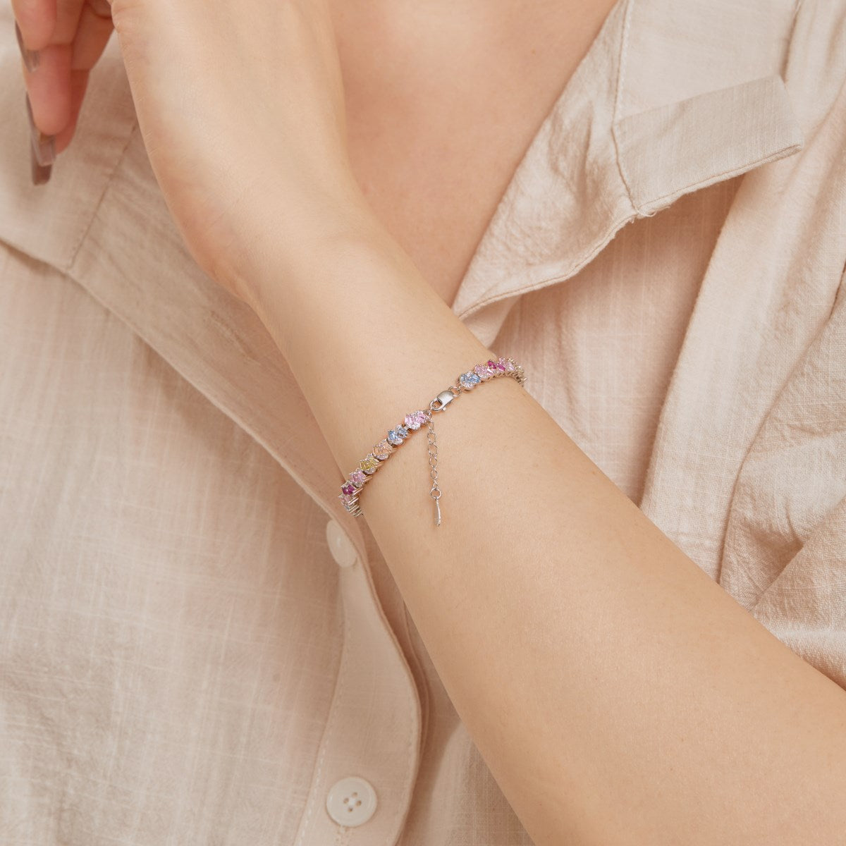 Anyco Bracelet Custom Cuban Chain Link 925 Silver Men Women Bracelet Jewelry Iced Out Fully Rainbow Cz Diamond Tennis Bracelets-Bracelets-PEROZ Accessories