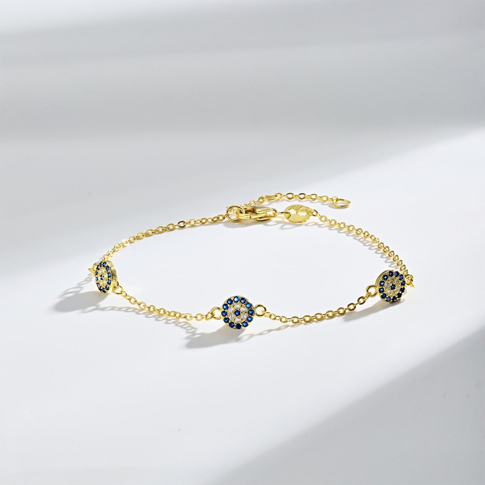 Anyco Bracelet Cubic Zirconia Bracelets Bangles Blue Stone Eye Link Chain 925 Silver Bracelet For Girl Women-Bracelets-PEROZ Accessories