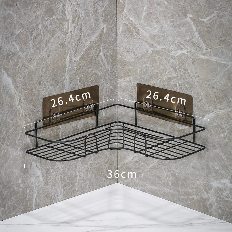 Anyhouz Corner Shelf Shower Black No-Drill Storage Rack Holder Toilet Organizer Bathroom Shelves Accessories-Bathroom and Toilet Accessories-PEROZ Accessories