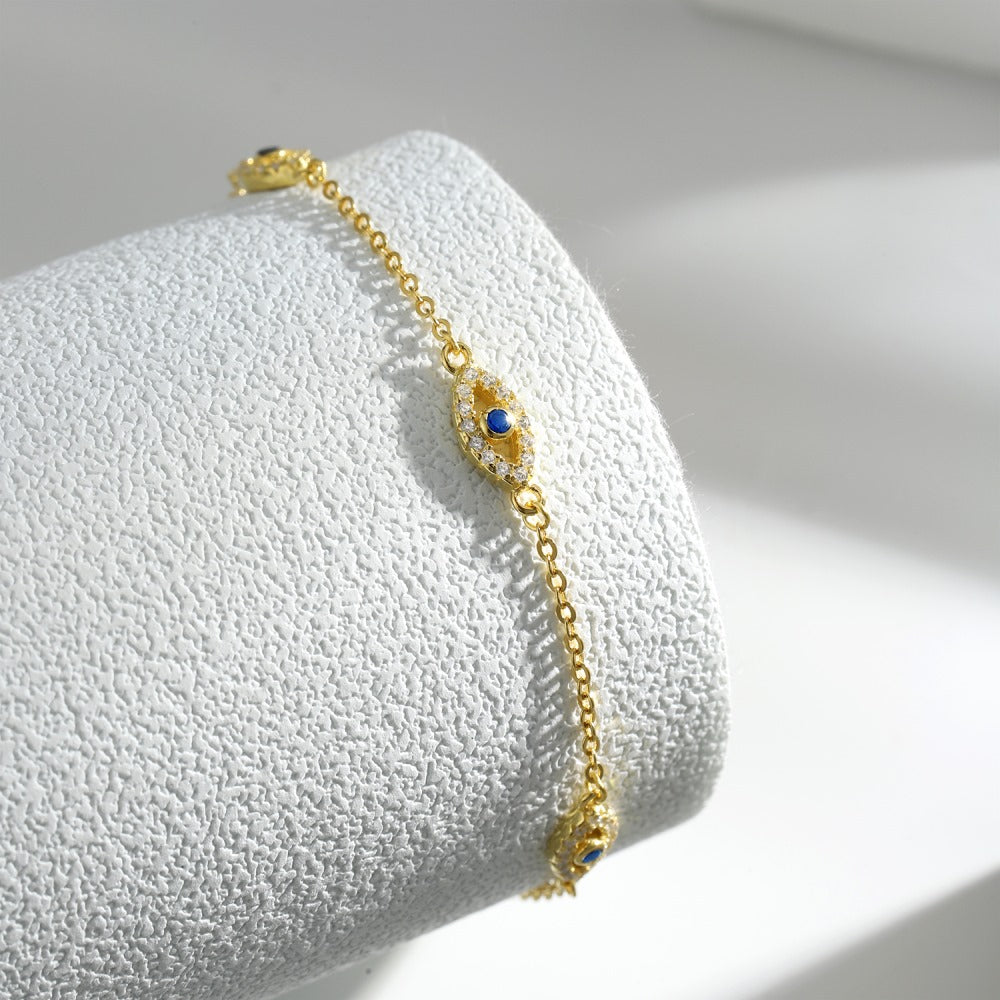 Anyco Bracelet Gold Plated Chain Blue Three Stone Eyed Beads Bracelet Adjustable Link Chain Bracelet For Girls-Bracelets-PEROZ Accessories