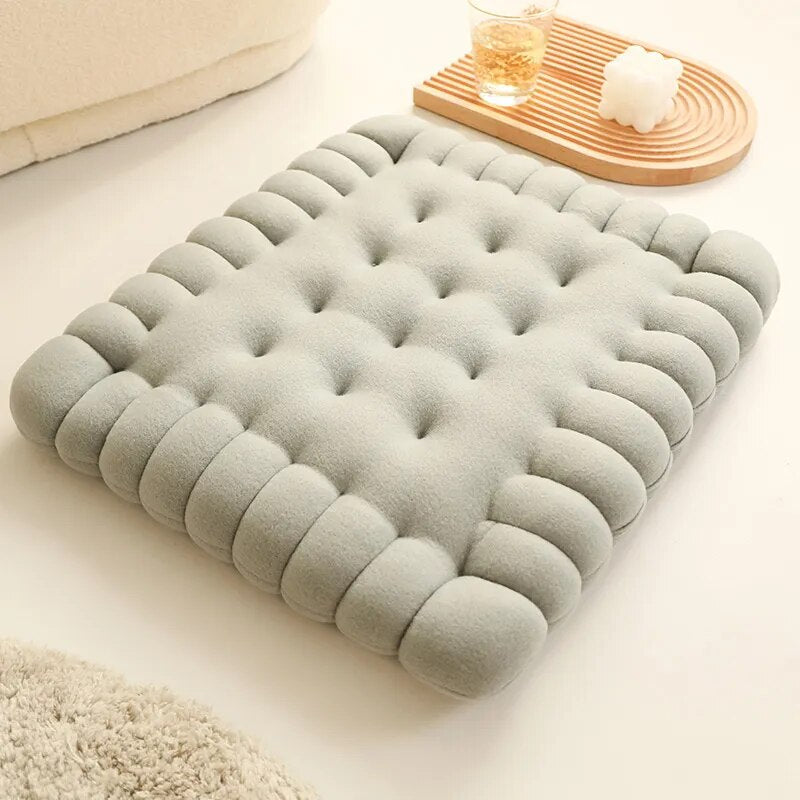 Anyhouz Plush Pillow Gray Square Biscuit Shape Stuffed Soft Pillow Seat Cushion Room Decor-Pillow-PEROZ Accessories