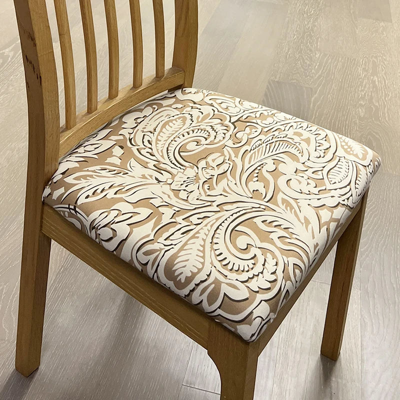 Anyhouz Chair Cover Beige Khaki Vine Leaf Print Stretch Seat Cover for Home Dinning Kitchen Washable Removable-Chair Cover-PEROZ Accessories