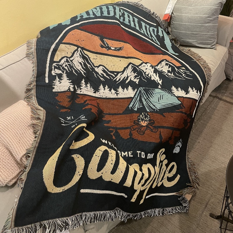 Anyhouz Wanderlust Campfire Throw Blanket Cozy Sofa Couch Bed Cover Outdoor Camping Mat Home Decor Tapestry with Tassel-Blankets-PEROZ Accessories
