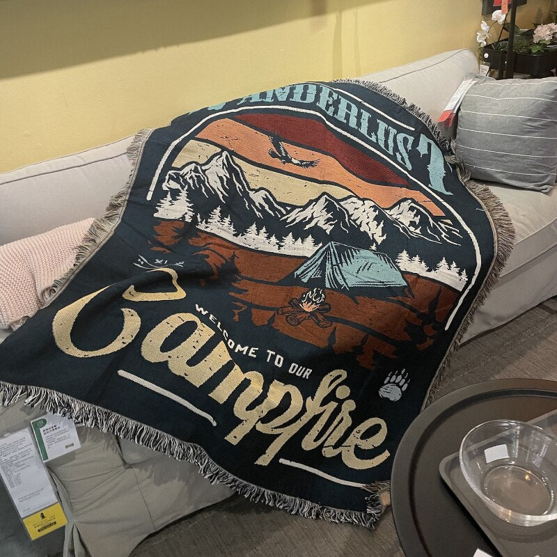 Anyhouz Wanderlust Campfire Throw Blanket Cozy Sofa Couch Bed Cover Outdoor Camping Mat Home Decor Tapestry with Tassel-Blankets-PEROZ Accessories
