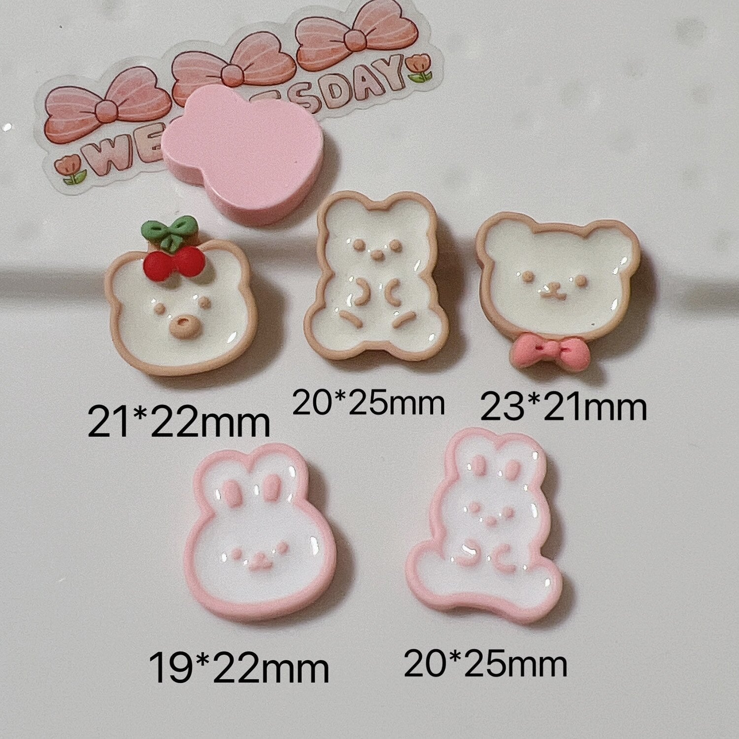 Anykidz 5pcs Cream Bunny Bear Design Shoe Charm Accessories Jeans Clogs Pendant Pin Designer Ornament Jibbitz for Crocs-Shoe Charms-PEROZ Accessories