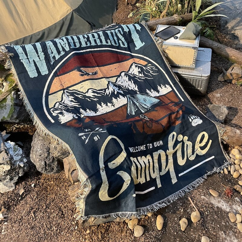 Anyhouz Wanderlust Campfire Throw Blanket Cozy Sofa Couch Bed Cover Outdoor Camping Mat Home Decor Tapestry with Tassel-Blankets-PEROZ Accessories
