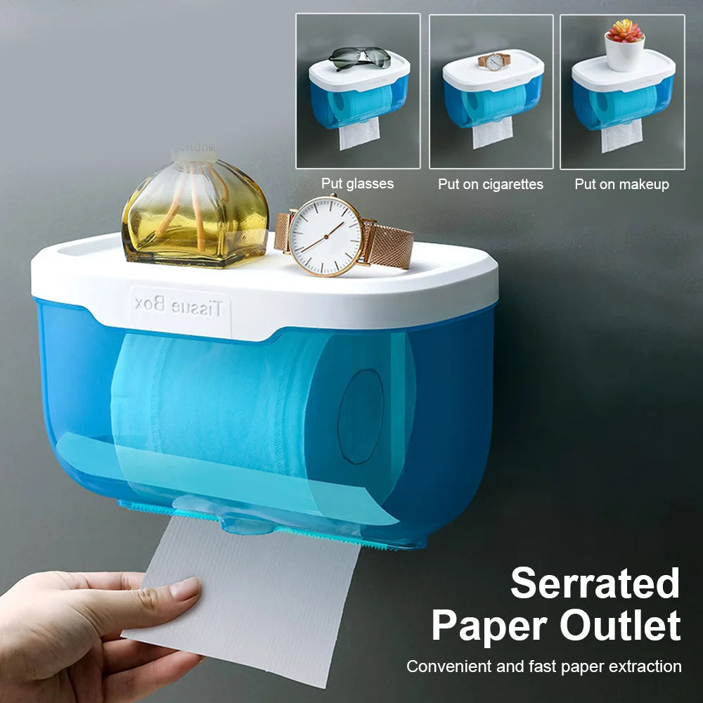 Anyhouz Paper Towel Dispenser Black Wall Mounted Storage Box Phone Rack Portable Toilet Paper Holders Waterproof Shelf Bathroom Organizer-Bathroom and Toilet Accessories-PEROZ Accessories