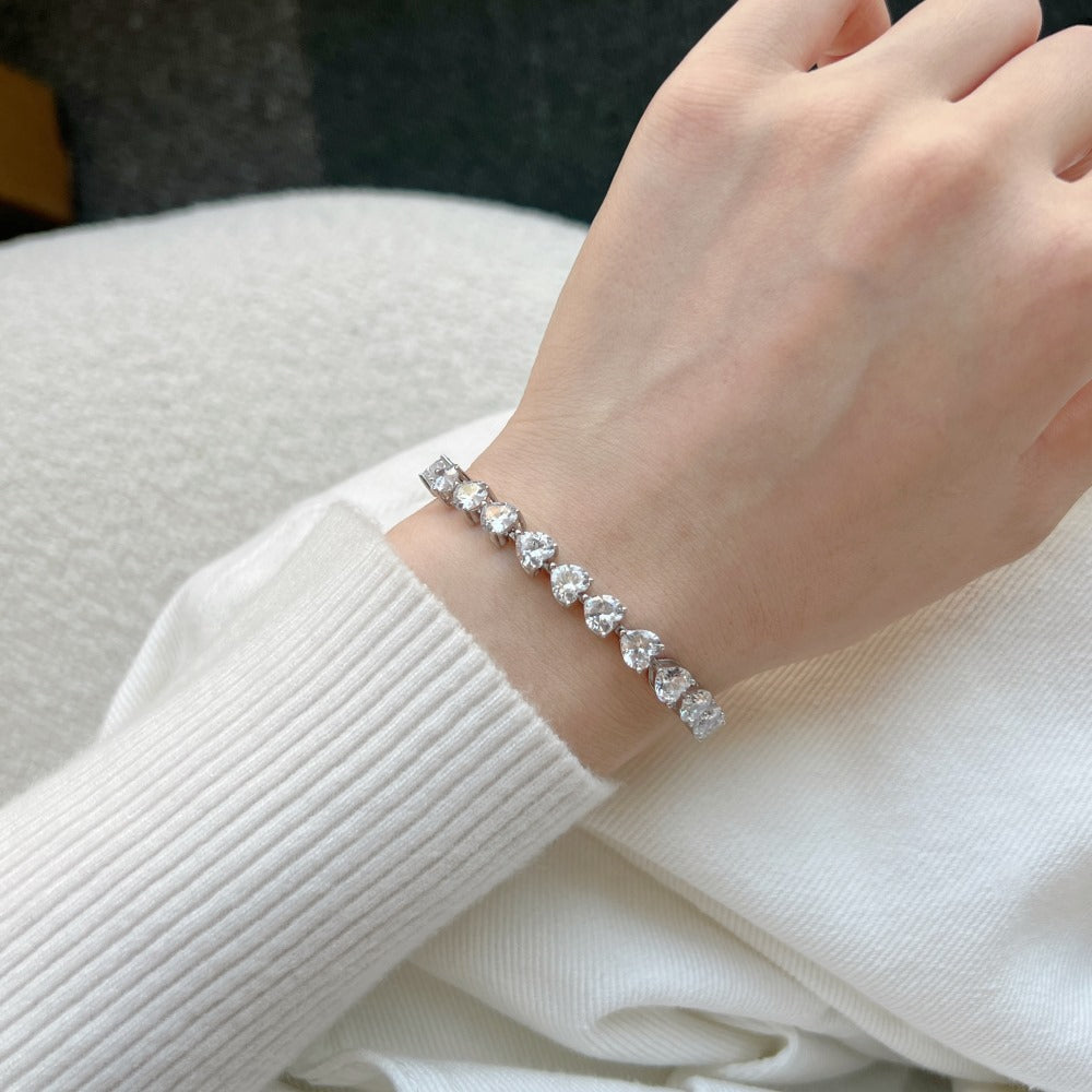 Anyco Bracelet Classic Iced Out Heart Shape Tennis Bracelet Sterling Silver Cz Cubic Zirconia Bracelet 925 Silver Bracelets For Women-Bracelets-PEROZ Accessories