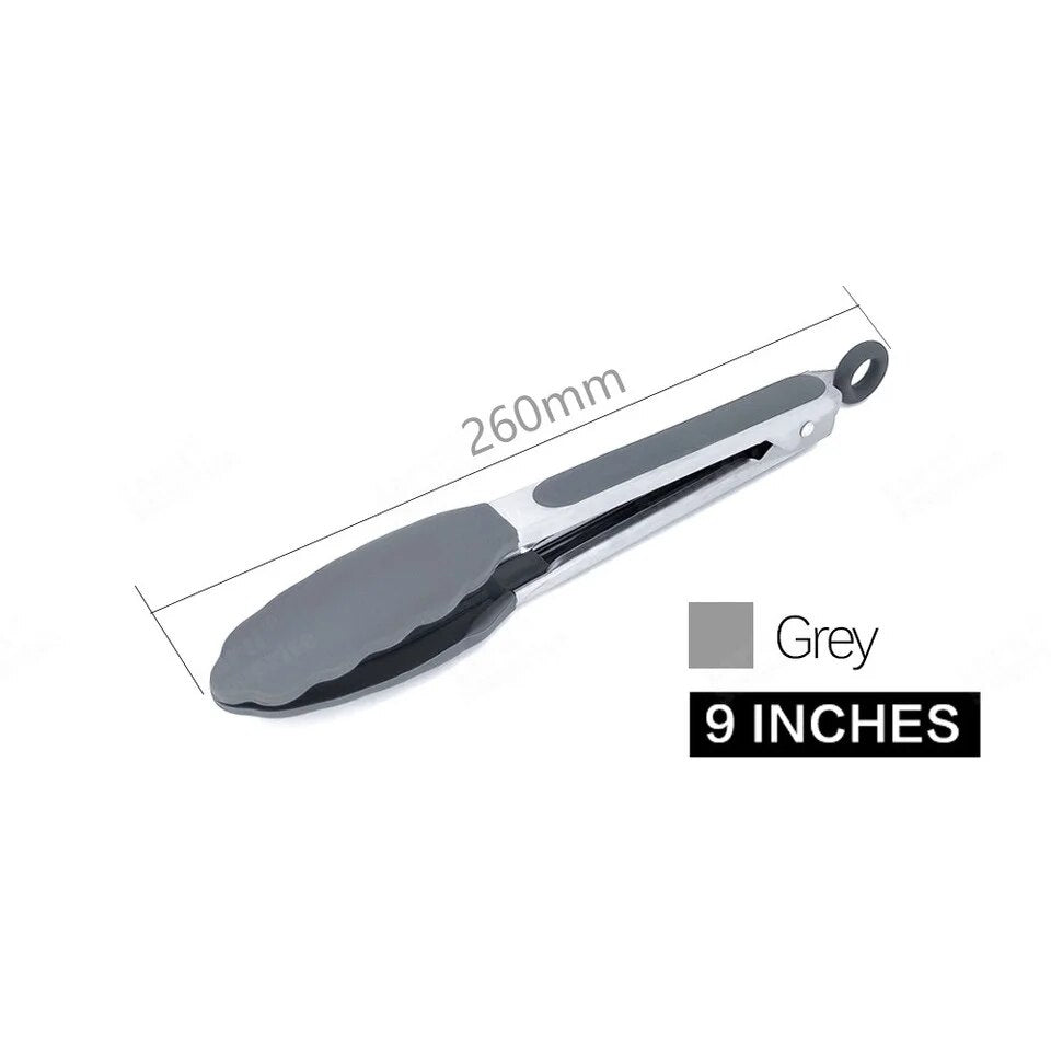 Anygleam Tong Stainless Steel Small Gray Handle Clip Heat Resistant Cooking Baking Salad Steak Kitchen Gadget-Kitchen Tools & Utensils-PEROZ Accessories