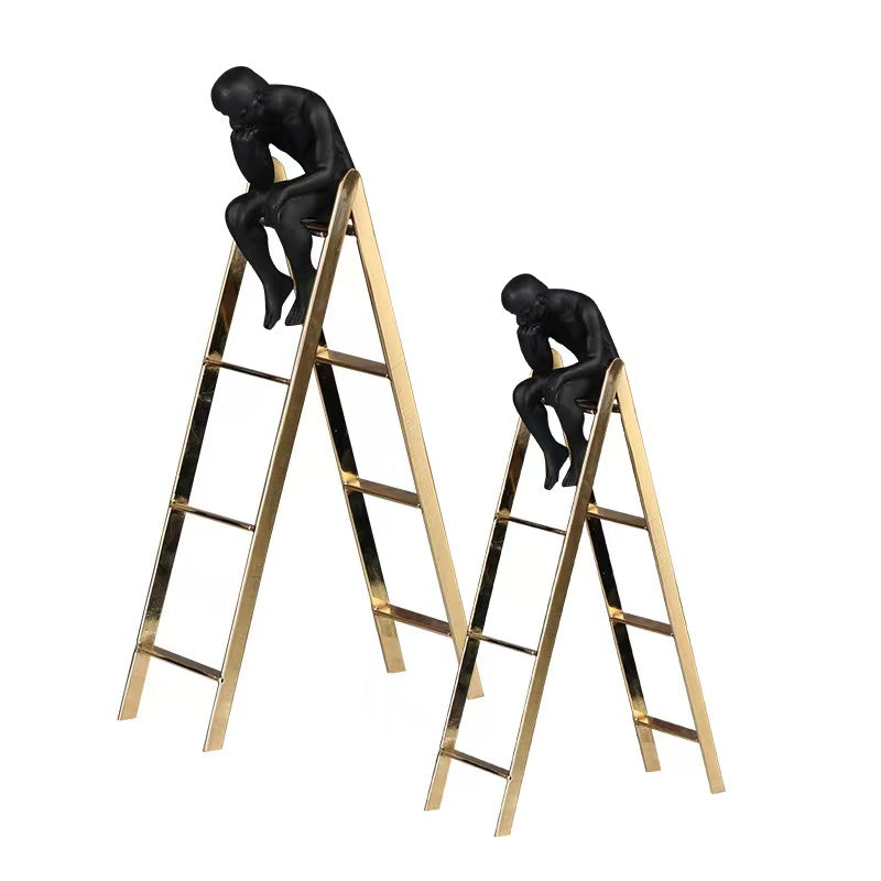 Anyhouz 30cm Man Sitting on a Ladder Tabletop Home Decor Modern Art Living Room Display House Decorative Crafts Metal Ornaments-Tabletop Decor-PEROZ Accessories