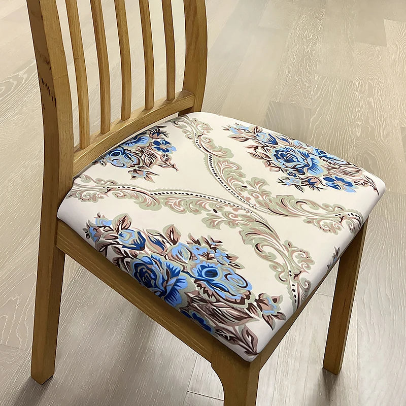 Anyhouz Chair Cover Beige Vintage Floral Print Stretch Seat Cover for Home Dinning Kitchen Washable Removable-Chair Cover-PEROZ Accessories