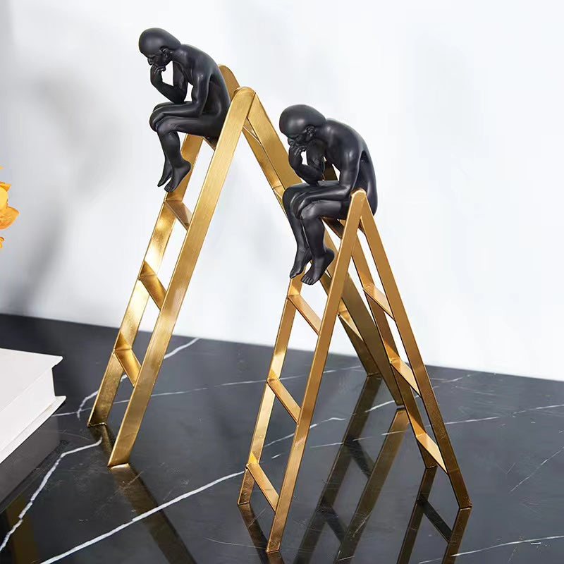 Anyhouz 30cm Man Sitting on a Ladder Tabletop Home Decor Modern Art Living Room Display House Decorative Crafts Metal Ornaments-Tabletop Decor-PEROZ Accessories