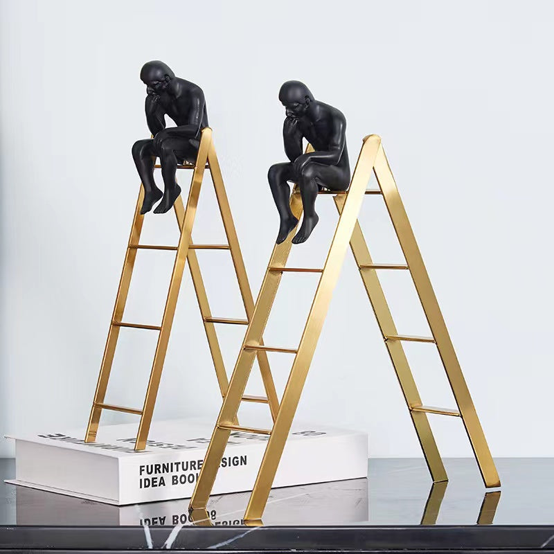 Anyhouz 30cm Man Sitting on a Ladder Tabletop Home Decor Modern Art Living Room Display House Decorative Crafts Metal Ornaments-Tabletop Decor-PEROZ Accessories