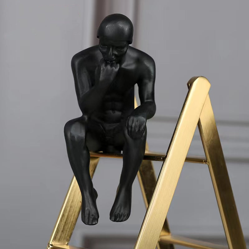 Anyhouz 30cm Man Sitting on a Ladder Tabletop Home Decor Modern Art Living Room Display House Decorative Crafts Metal Ornaments-Tabletop Decor-PEROZ Accessories