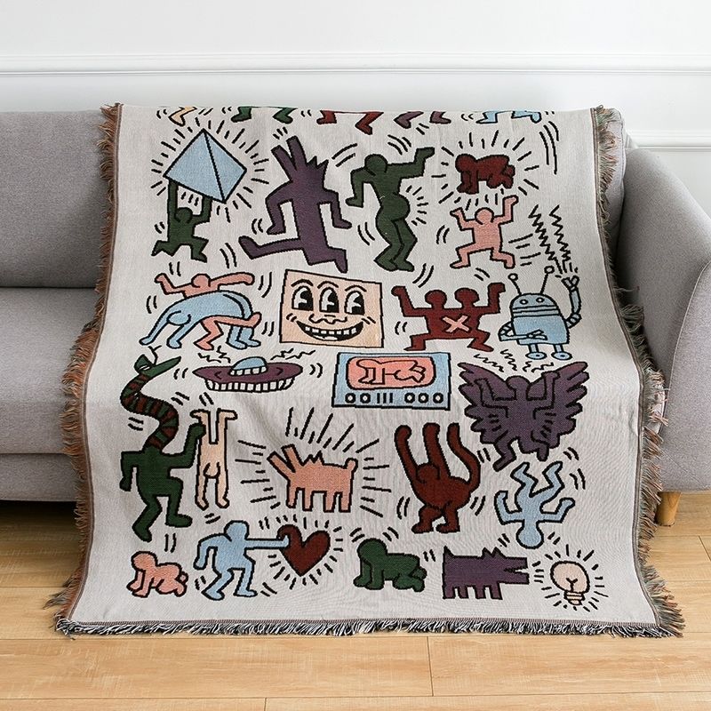 Anyhouz Jacquard Weave Jigsaw Throw Blanket Cozy Sofa Couch Bed Cover Outdoor Camping Mat Home Decor Tapestry with Tassel-Blankets-PEROZ Accessories