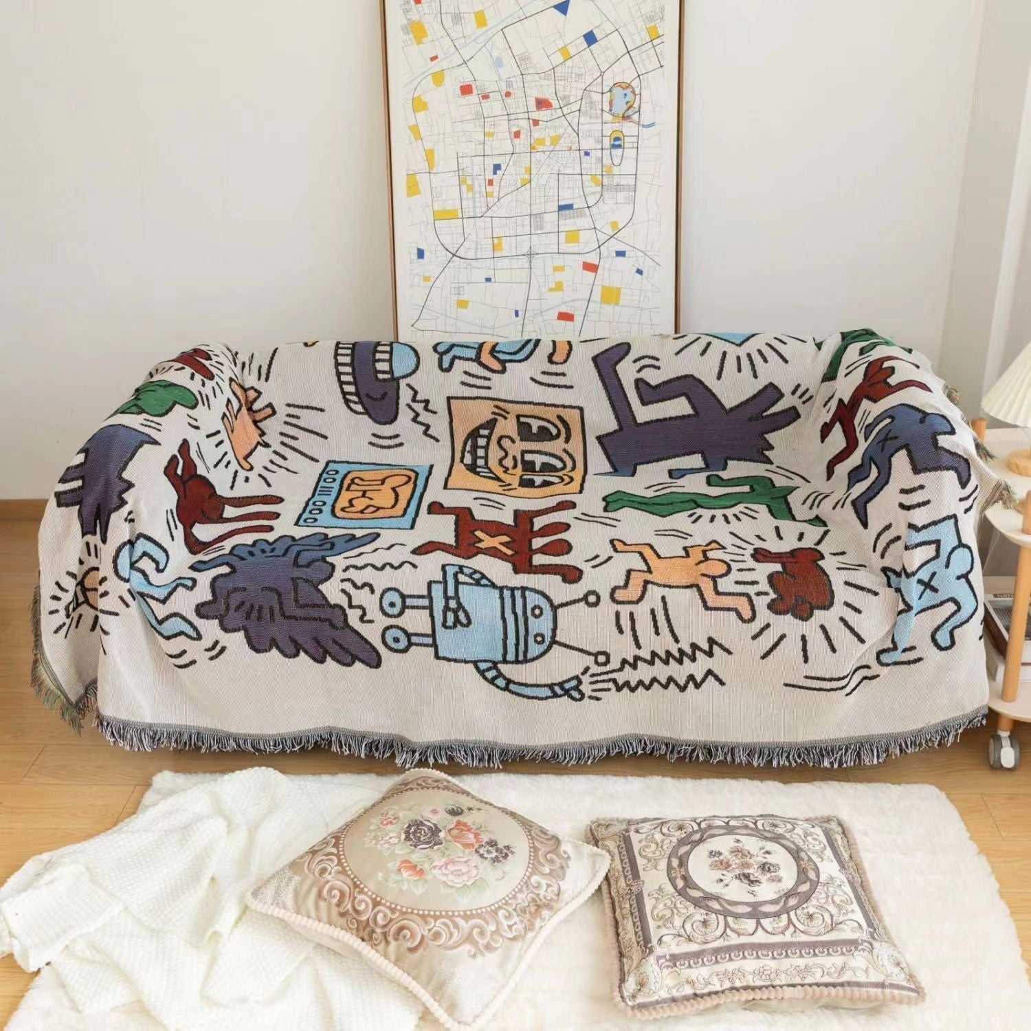 Anyhouz Jacquard Weave Jigsaw Throw Blanket Cozy Sofa Couch Bed Cover Outdoor Camping Mat Home Decor Tapestry with Tassel-Blankets-PEROZ Accessories