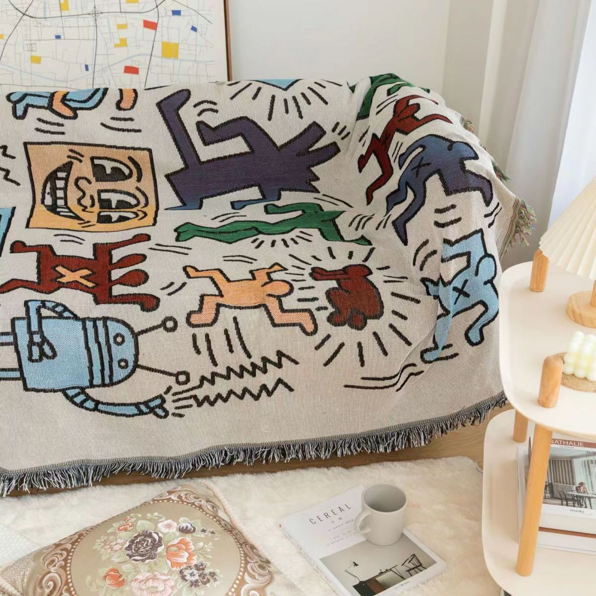 Anyhouz Jacquard Weave Jigsaw Throw Blanket Cozy Sofa Couch Bed Cover Outdoor Camping Mat Home Decor Tapestry with Tassel-Blankets-PEROZ Accessories