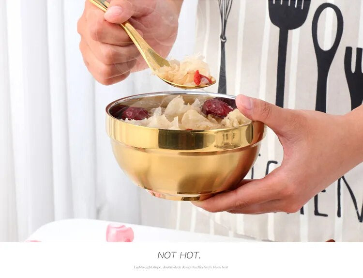 Anygleam Pink Rainbow 5Pcs Big Stainless Steel Rice Bowl Single Anti-Scalding Layer Cooking Utensil-Kitchen & Dining-PEROZ Accessories