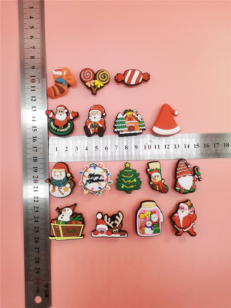 Anykidz 16Pcs Random Color Christmas Style Shoe Charm Accessories Jeans Clogs Pendants Designer Ornament Jibbitz for Crocs-Shoe Accessories-PEROZ Accessories
