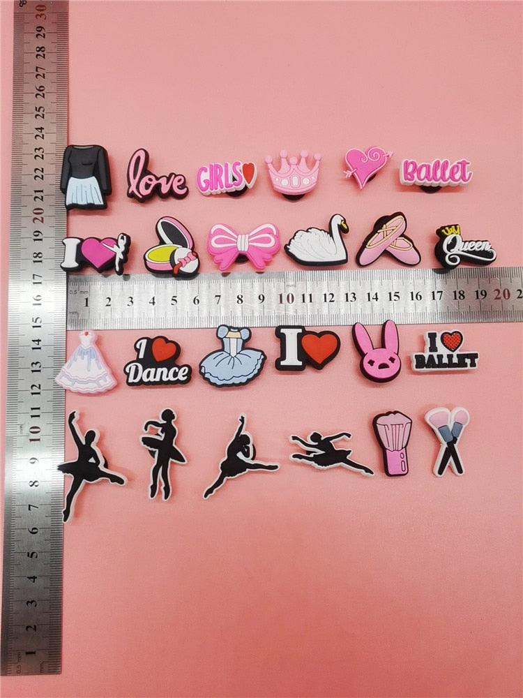 Anykidz 24Pcs Random Color Ballet Dance Shoe Charm Accessories Jeans Clogs Pendants Designer Ornament Jibbitz for Crocs-Shoe Accessories-PEROZ Accessories