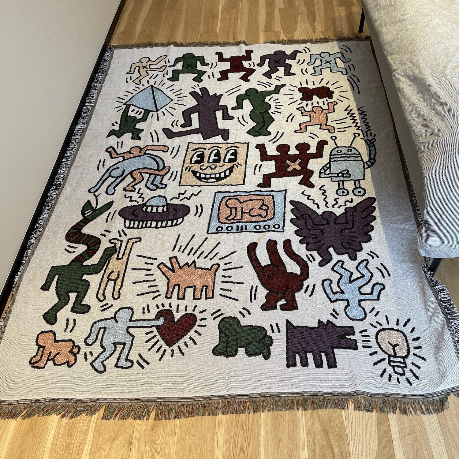 Anyhouz Jacquard Weave Jigsaw Throw Blanket Cozy Sofa Couch Bed Cover Outdoor Camping Mat Home Decor Tapestry with Tassel-Blankets-PEROZ Accessories