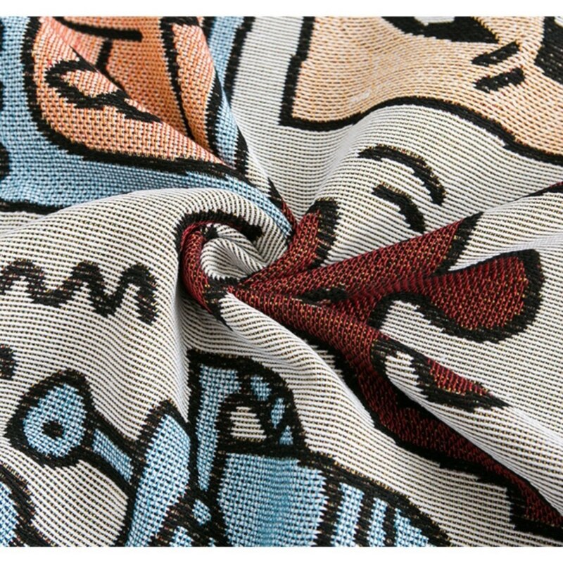Anyhouz Jacquard Weave Jigsaw Throw Blanket Cozy Sofa Couch Bed Cover Outdoor Camping Mat Home Decor Tapestry with Tassel-Blankets-PEROZ Accessories
