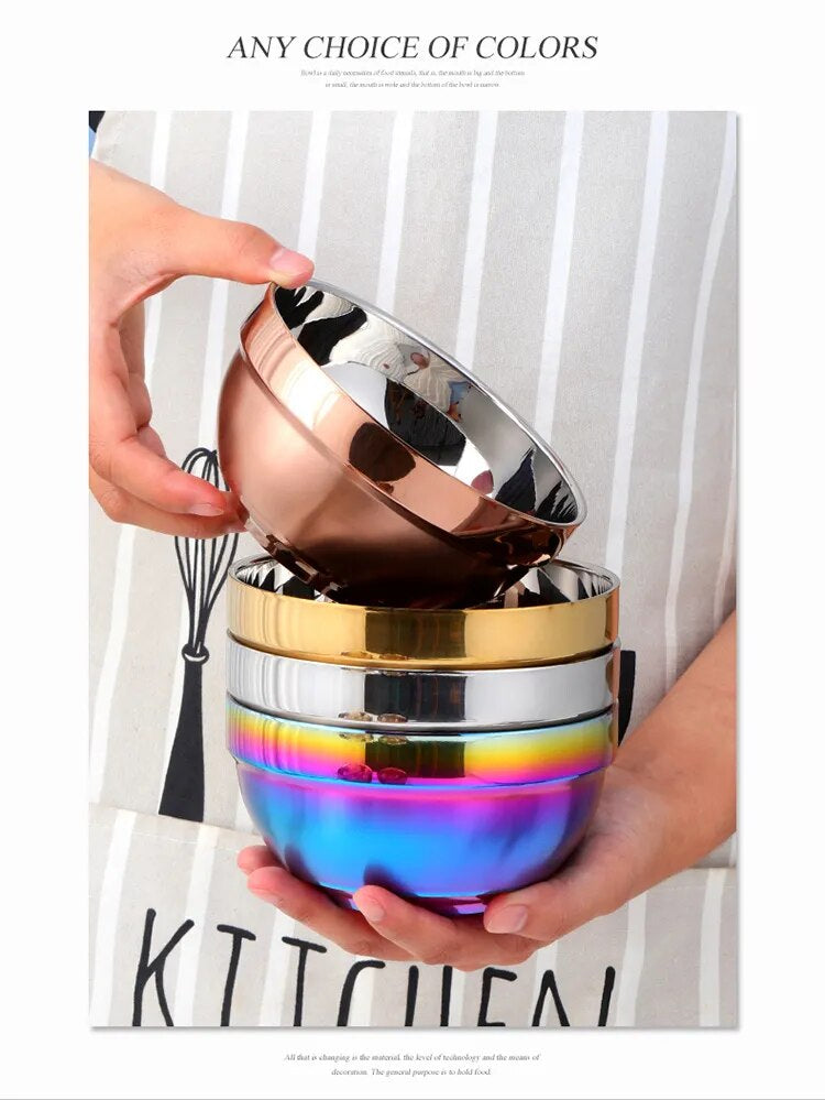 Anygleam Red Rainbow 5Pcs Big Stainless Steel Rice Bowl Single Anti-Scalding Layer Cooking Utensil-Kitchen & Dining-PEROZ Accessories