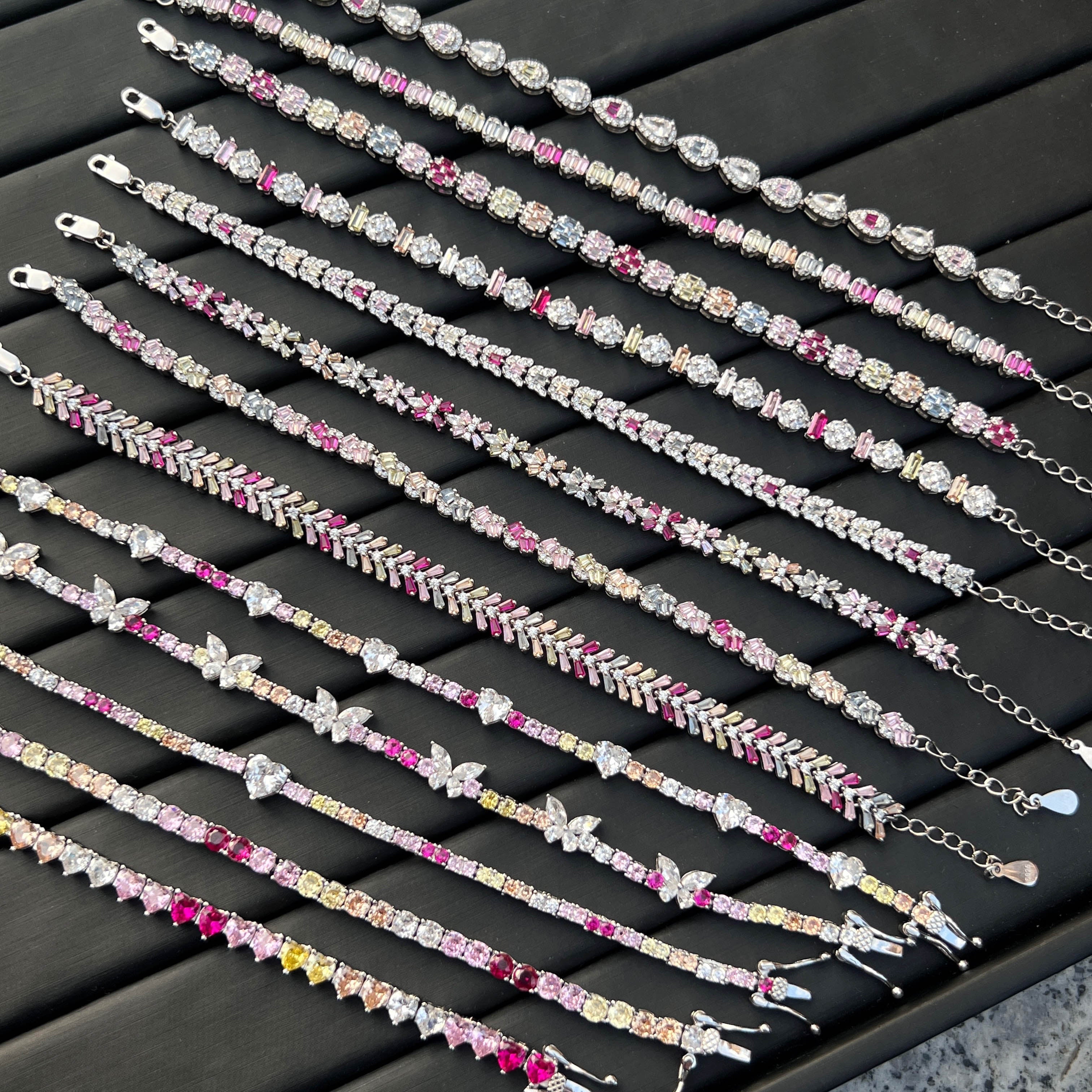 Anyco Bracelet Female Candy Color Rainbow 18cm Tennis Bracelet 925 Silver Square Diamond 5A Cz Cubic Zirconia Bracelets For Women-Bracelets-PEROZ Accessories
