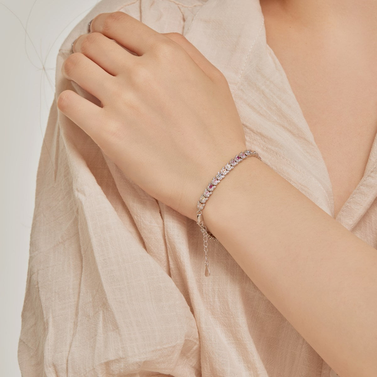 Anyco Bracelet New Pink Stone Tennis Bracelet Chain Cz Eternity Band Rainbow Cubic Zirconia 925 Silver Bracelets Women-Bracelets-PEROZ Accessories