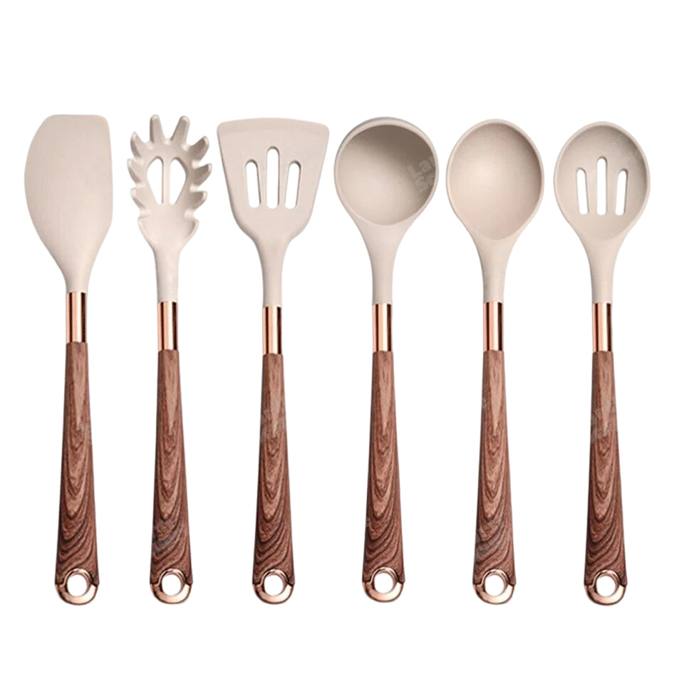 Anygleam Kitchen Utensils Non-stick Brown 6 Set Gold Plated Handle with Support Point Cooking Tool Accessories Heat Resistant Kitchenware-Spatula and Shovel-PEROZ Accessories