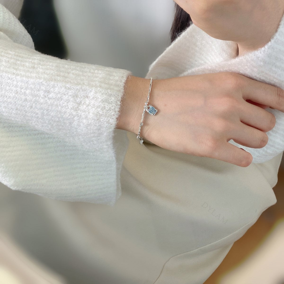 Anyco Bracelet Hypoallergenic 925 Sterling Silver Bracelet Irregular Broken Beaded Silver Pendant Bracelets Bangles for Women-Bracelets-PEROZ Accessories