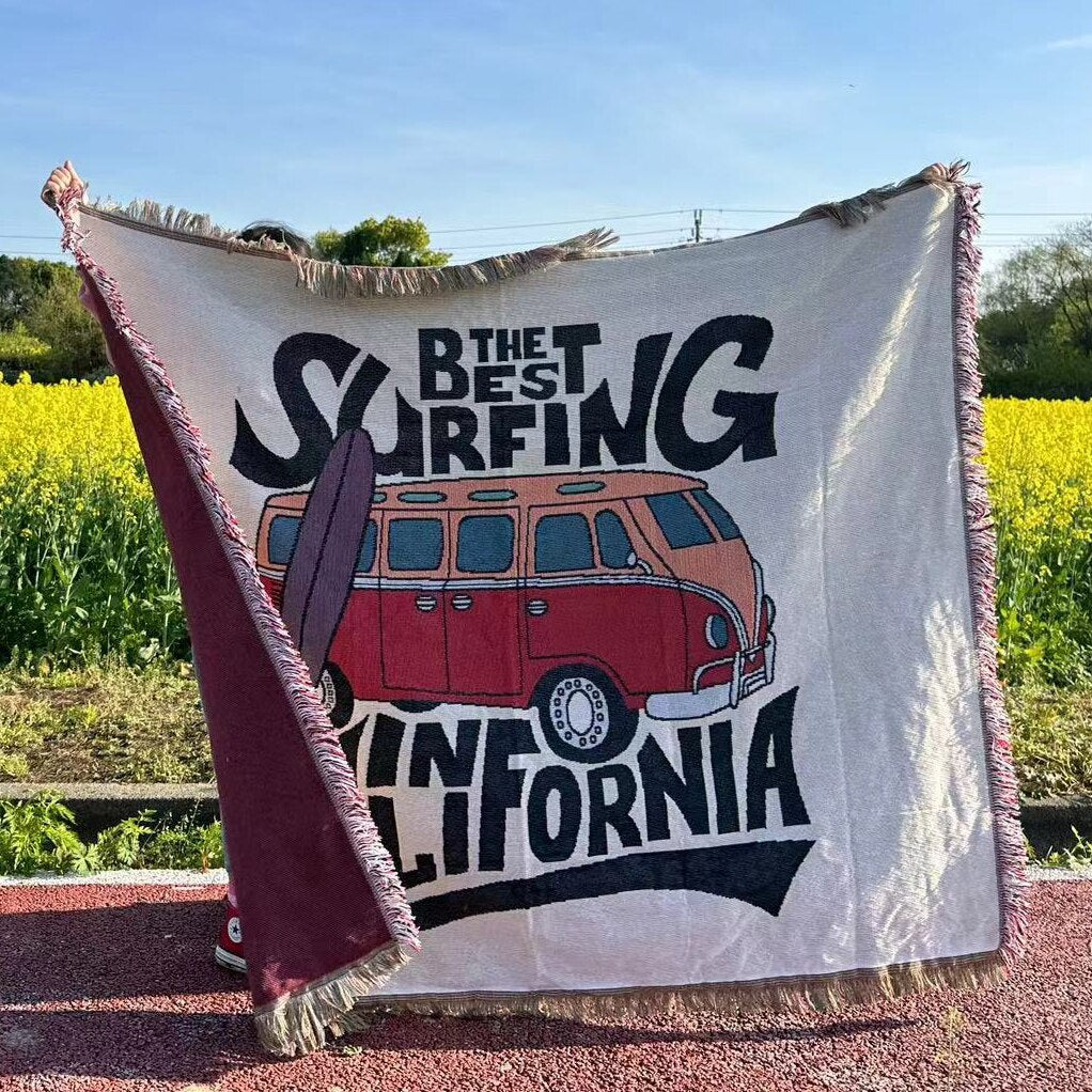 Anyhouz Surfing California Throw Blanket Cozy Sofa Couch Bed Cover Outdoor Camping Mat Home Decor Tapestry with Tassel-Blankets-PEROZ Accessories
