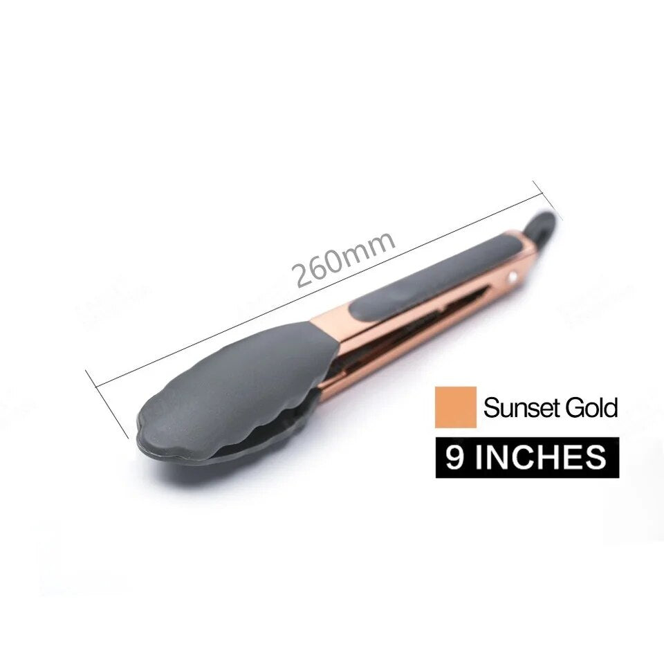 Anygleam Tong Stainless Steel Small Sumset Gold Handle Clip Heat Resistant Cooking Baking Salad Steak Kitchen Gadget-Kitchen Tools & Utensils-PEROZ Accessories