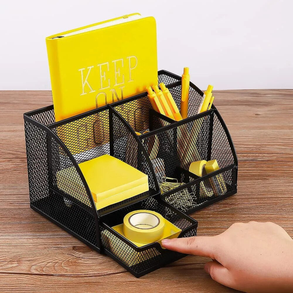 AnyCraft Black Mesh Stationery Storage Organizer with Compartments for Office and School Supplies-Organizers-PEROZ Accessories