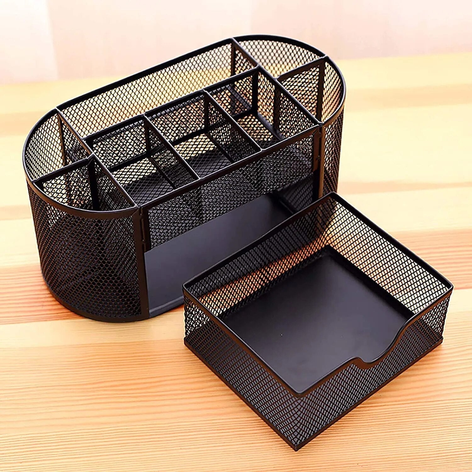 AnyCraft Pink Metal Mesh Stationery Storage Organizer with Large Capacity Compartments for Office and School Supplies-Organizers-PEROZ Accessories