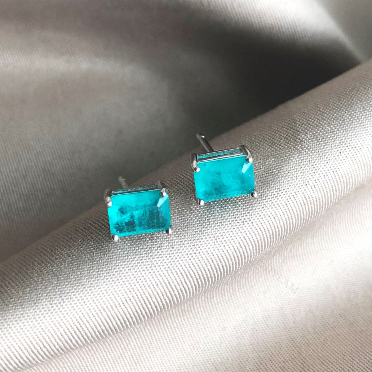 Anyco Earrings Blue High Quality Square Zircon Minimalist Sterling Silver 925 Four Claws-Earrings-PEROZ Accessories