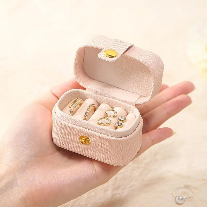 Anyhouz Jewelry Storage Mini Ring Box Portable 1pc Beige Organizer Display Travel Simple Mini Gift Case Boxes Leather Earring Necklace Holder-Jewellery Holders &amp; Organisers-PEROZ Accessories