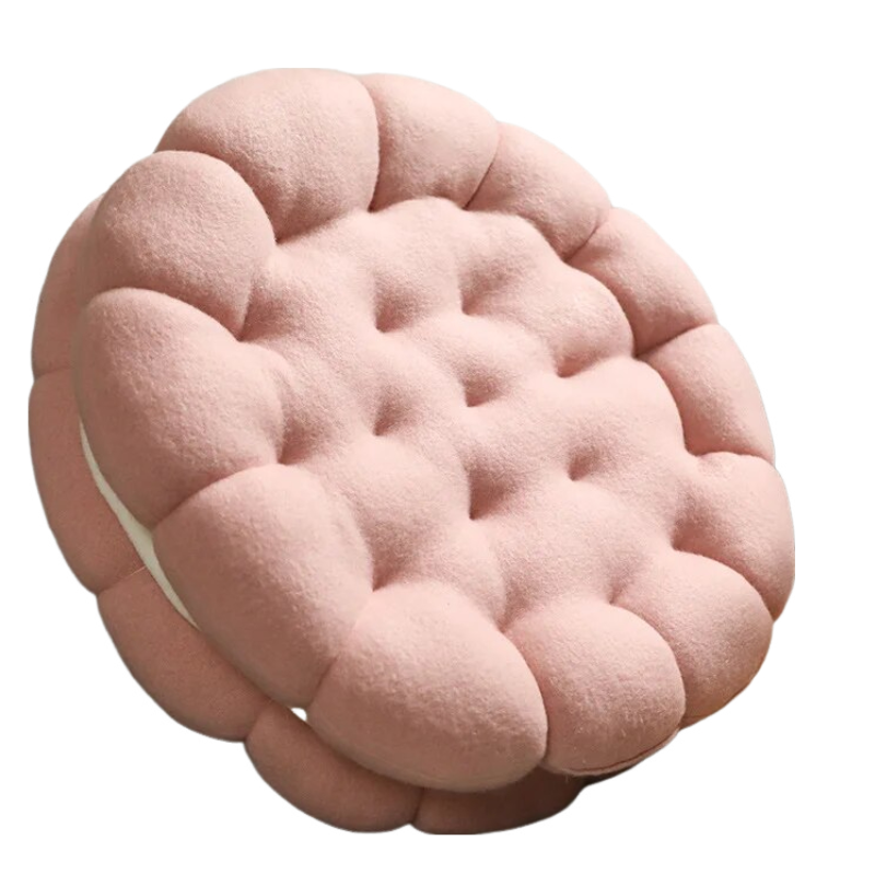 Anyhouz Plush Pillow Pink Round Double Biscuit Shape Stuffed Soft Pillow Seat Cushion Room Decor-Pillow-PEROZ Accessories