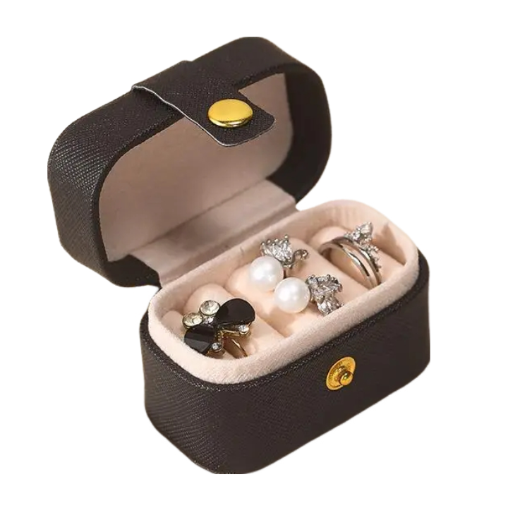 Anyhouz Jewelry Storage Mini Ring Box Portable 2pc Black Organizer Display Travel Simple Mini Gift Case Boxes Leather Earring Necklace Holder-Jewellery Holders & Organisers-PEROZ Accessories