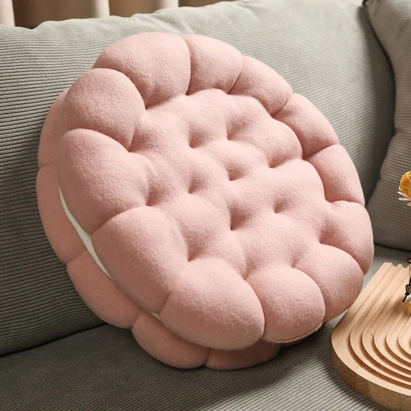 Anyhouz Plush Pillow Pink Round Double Biscuit Shape Stuffed Soft Pillow Seat Cushion Room Decor-Pillow-PEROZ Accessories