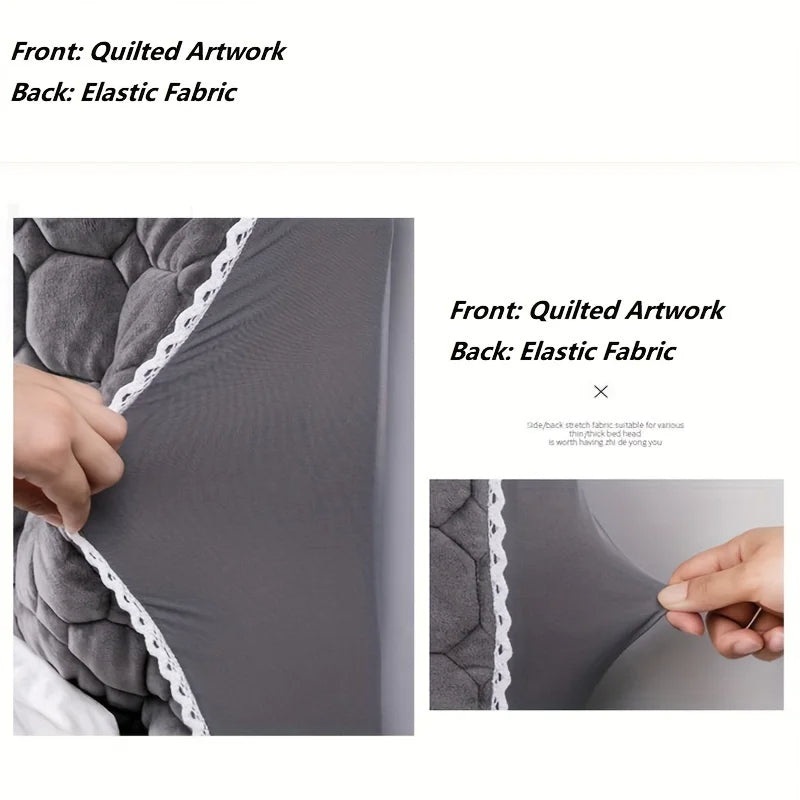 Anyhouz Headboard Cover Light Gray Zigzag Pattern Super Soft Smooth Quilted Velvet Bed Back Dust Protector Cover 140x70cm-Bed Headboard-PEROZ Accessories