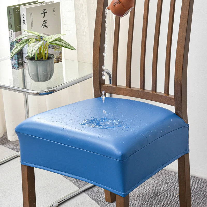 Anyhouz Chair Cover Blue PU Leather Seat Slipcover Chair Cover for Kitchen Hotel Banquet Dining Living Room-Chair Cover-PEROZ Accessories