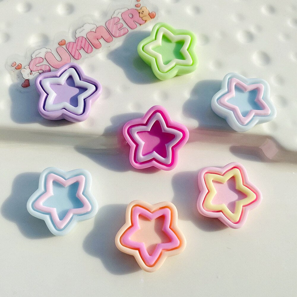 Anykidz 6pcs Two Colored Five Pointed Star Design Shoe Charm Accessories Jeans Clogs Pendant Pin Designer Ornament Jibbitz for Crocs-Shoe Charms-PEROZ Accessories