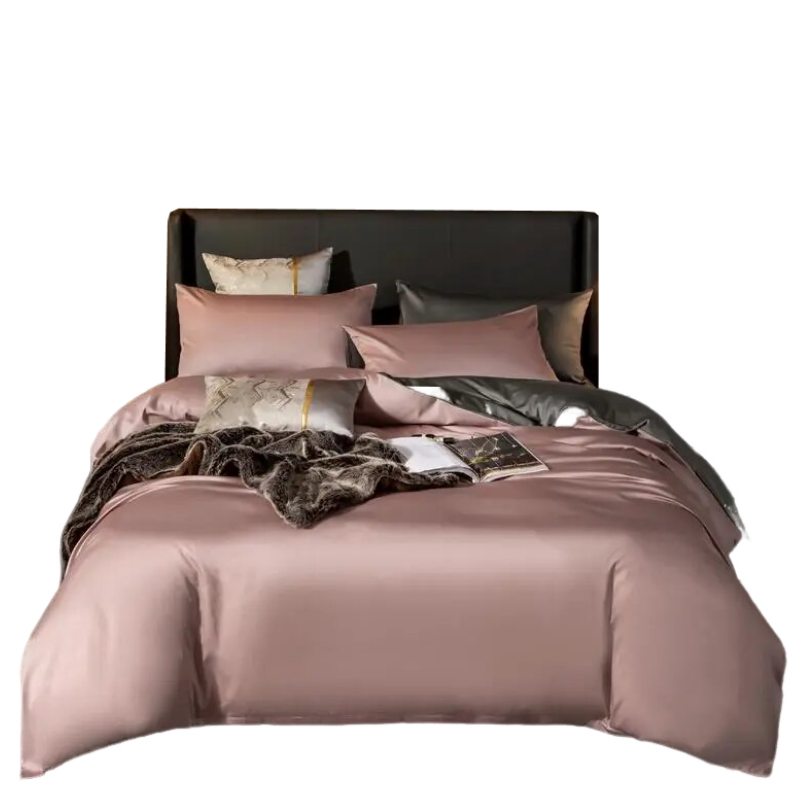 Anyhouz Bed Sheet Pink Deep Grey Ultra Soft Luxury Egyptian Cotton Bedding Cover Twin Size 4 Pcs Bed Set-Bed Sheets-PEROZ Accessories