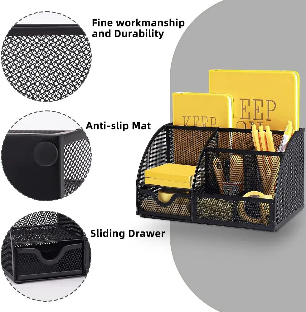 AnyCraft Black Mesh Stationery Storage Organizer with Compartments for Office and School Supplies-Organizers-PEROZ Accessories