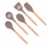 Anygleam Kitchen Utensils 5 Set Khaki Natural Beech Wooden Handle Cookware Tool Heat Resistant Non Stick Accessories-Spatula and Shovel-PEROZ Accessories