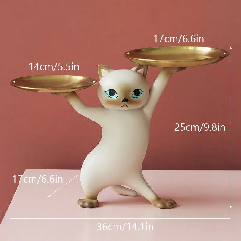 Anyhouz Home Figurine Gray Cat Tray Figurines for Interior Entrance Key Desktop Candy Storage Container Home Office Table Decor Accessories-Sculptures & Statues-PEROZ Accessories