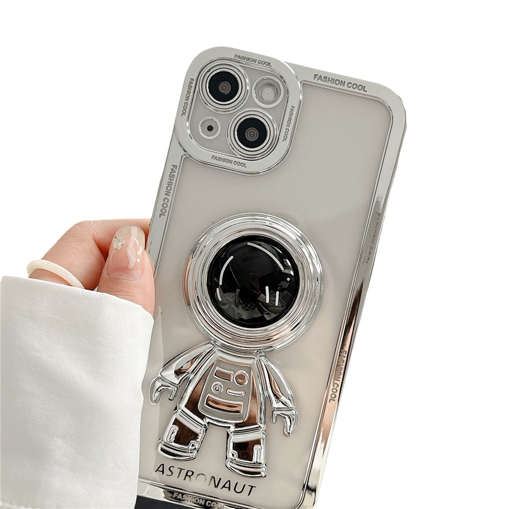 Anymob iPhone Case Pitch Black Chromed Astronaut Foldable Holder Phone Cover-Mobile Phone Cases-PEROZ Accessories